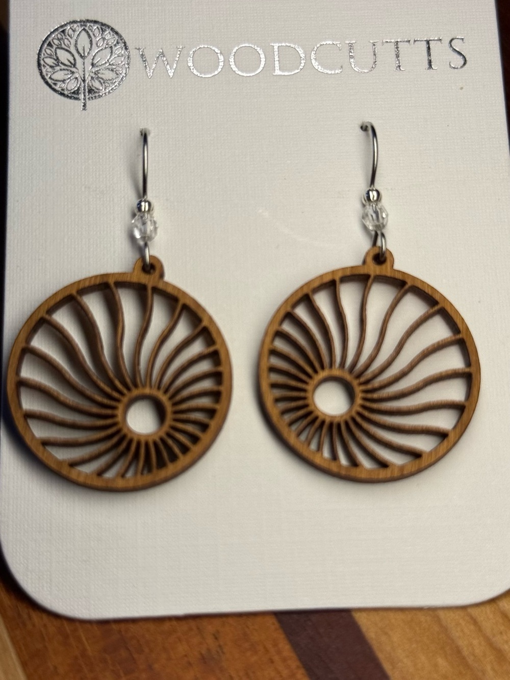 Brown Laser-Cut Spiral Wood Drop Earrings